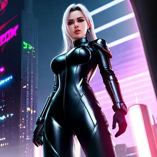 Prompt: 8k resolution ultra realistic picture of a beautiful girl, wearing high technology tight catsuit armor in cyberpunk world