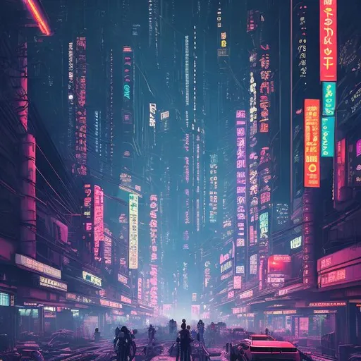 Prompt: "In a neon-lit cyberpunk cityscape, a dystopian nightmare unfolds. Skyscrapers pierce the smoggy sky, flickering holograms and neon signs illuminate the chaos below. Hovering vehicles and augmented individuals traverse this futuristic but nightmarish world." 
Toyoko japan




