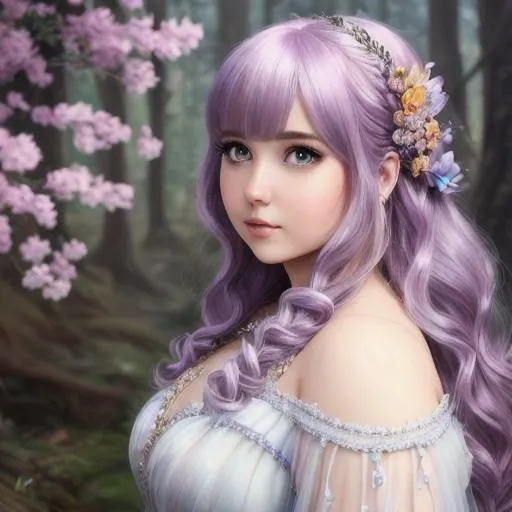 Prompt: portrait of a {fairy}, smooth soft skin, colored hair, beautiful intricate colored hair, detailed clear eyes, soft lighting, detailed face, concept art, digital painting, looking into the camera, wearing princess dress, bangs, plus sized, realistic face shape, and eyes, shoulder fairy wings, double chin