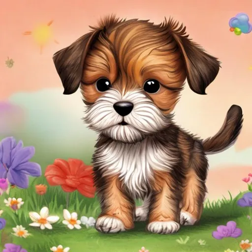 Prompt: little cutie yorksier terrier girl puppy cartoon picture for a kids book