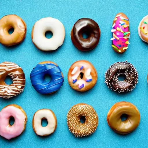 a lot of donuts with different shapes and sizes and... | OpenArt