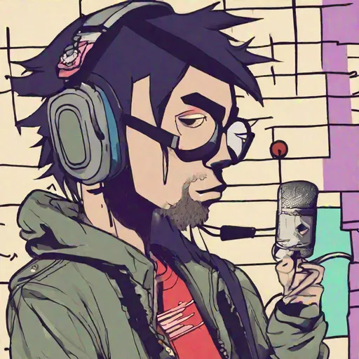 Prompt: Draw me a picture of a casual gamer inspired by the gorillaz, die antwerp, and mindless self indulgence 