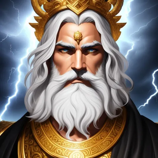 Prompt: dark fantasy art of Zeus wearing an intricate white and gold toga, tan skin, white hair, beard, perfect eyes, a thunderstorm in the background, dark clouds with lightning, lighting in hands, dark fantasy style, intricate details, detailed pupils, highly detailed eyes, proportional face, pissed off mood, symmetrical face, dynamic shadows, dynamic lighting, trending on artstation, volumetric god rays, epic scene, HDR, vivid colors, dark gloomy tones. Dark souls fan art, epic