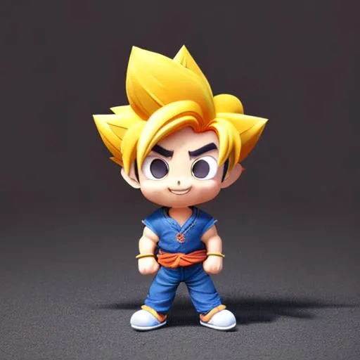 Prompt: Son Goku figurine, chibi style, Disney, pixar, colorful, tokyo city, high detail, intricate, made of plastic, 3D Rendering, highly detail, elegant, sharp focus, illustration