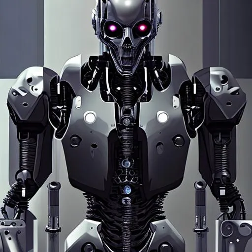 Prompt: male, robot, death, black, evil, cyborg