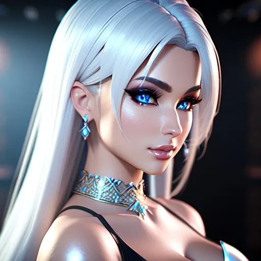 Prompt: {{{{highest quality 3d stylized character concept art masterpiece}}}} best octane unreal engine 5 fantasy digital render with {{volumetric lighting}}, hyperrealistic intricate perfect 128k UHD HDR of
upper body image of flirtatious seductive stunning gorgeous beautiful feminine 22 year old anime like modern rave dj with 
{{white hair}} and {{blue eyes}} wearing {{body tight mesh rave outfit}} with deep exposed cleavage,
soft skin and red blush cheeks and cute sadistic smile and {{seductive love gaze at camera}}, 
perfect anatomy in perfect composition of professional long shot sharp focus photography, 
cinematic 3d volumetric dramatic lighting with backlit backlight, 
{{sexy}}, 
{{huge breast}}