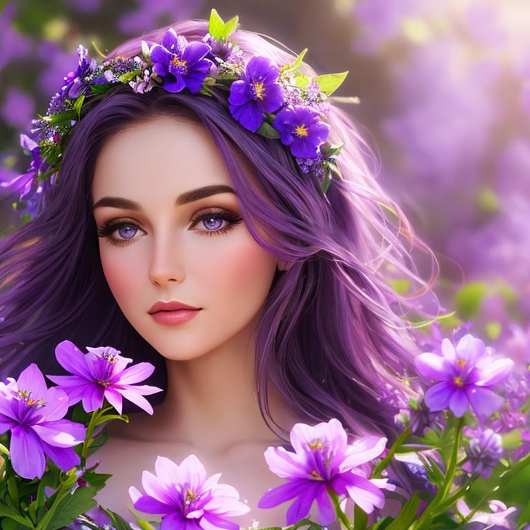 a fairy goddess, purple flowers, ethereal beauty, s... | OpenArt