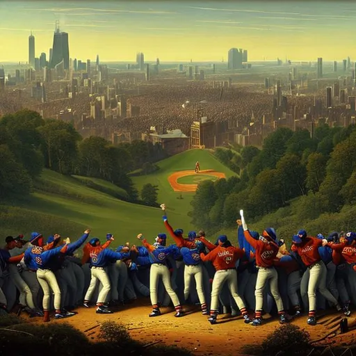 Prompt: A Romanticism painting of the Chicago Cubs winning the World Series Championship. David Friedrich. Museum.