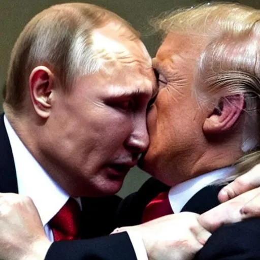 Prompt: Vladimir Putin kisses Donald trump