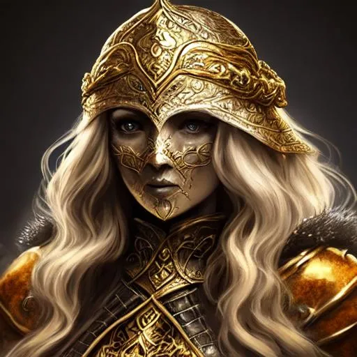 Prompt: fire keeper from dark souls, golden hair, portrait, realistic