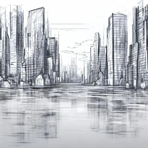 Prompt: Sketch separating a city from water