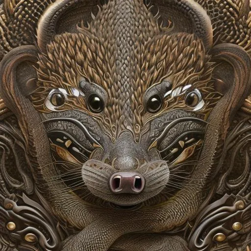 Prompt: Insanely Detailed Japanese Mon of a Mongoose, On a black Sash, Brown and Dark Green Colors, Intricately Detailed, Hyperdetailed, Legend of the Five Rings, Hyperrealistic, 4K, 8K resolution, 3D shading, beautiful, Asian Aesthetic, L5R, Anciant Japanese