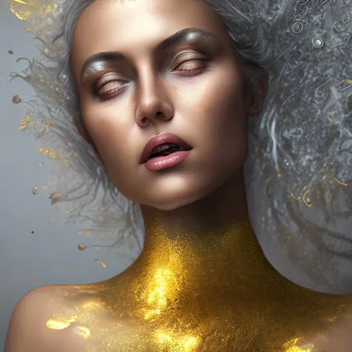 Liquid Gold Body Paint Woman Portrait