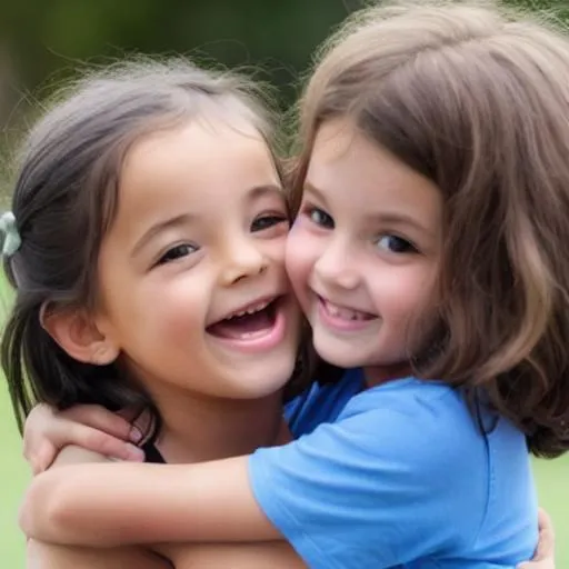 Prompt: two children smiling at each other