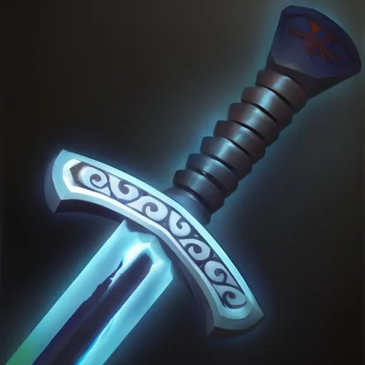 Prompt: sword of an RPG in a black background, wow, League of Legends, Xenoblade, Monster Hunter, unreal engine 5.2, toon realist, digital concept artwork by Greg Rutkowski and Edward Hopper