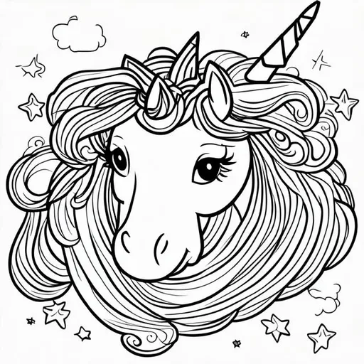 Prompt: linework unicorn for kindergarten white background


