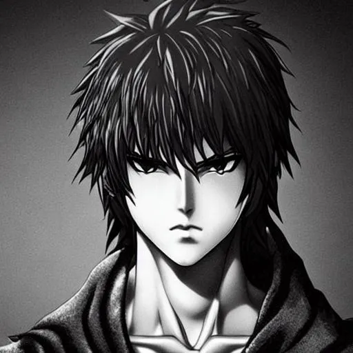Prompt: By Kentaro Miura, Manga, black and white, piercings, long hair, male, muscular, ((Perfect Face)), 