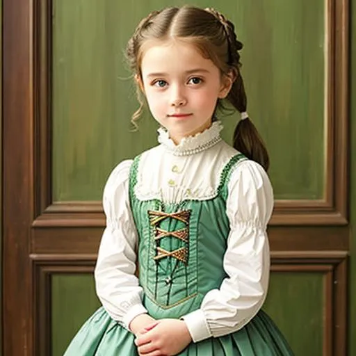 Prompt: a young girl wearing a victorian dress 