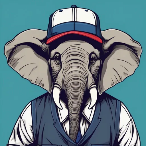 Prompt: Gangster Elephant wearing baseball hat clip art