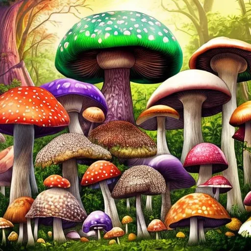 Prompt: Colorfull, big mushroom, forest, giant mushroom, elephant,
