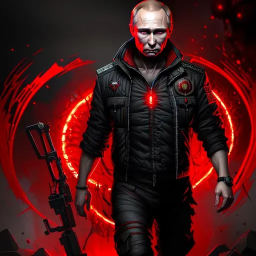 Prompt: Ultra Photo Realistic, Very Detailed, Putin, red demonic eyes, modern clothes, very detailed eyes,hd, high definition, 8k resolution, full body, art station, by justing gerard and greg rutkowski, digital art, Dark Ambiente Inferno Background,  