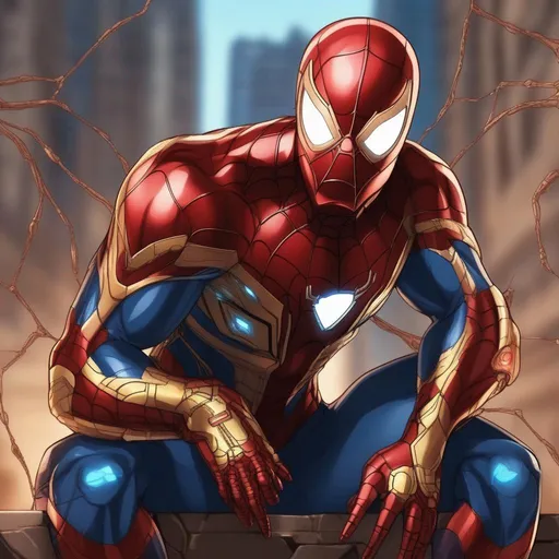 Prompt: Spider man in Iron man ancient azec  anime artstyle