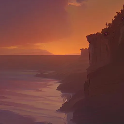 Prompt: a sunset with a cliff, digital art style