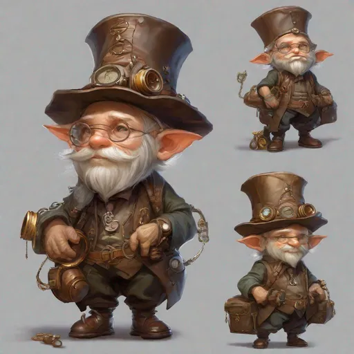 Prompt: scrawny gnome alchemist, steampunk, highly detailed, digital painting, art by Stanley Lau and Artgerm and magali villeneuve and Alphonse Mucha, artstation, octane render, cgsociety
