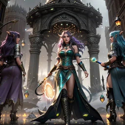 Prompt: Splash art, swirling magical lights, exploding debris, dense fog, create an intricately detailed, full body, ultra realistic, 3D Rendered image focused on an enticing, alluring, highly detailed, slender ((random hair color)), hyper detailed realistic skin, super exotic young adult magical human sorceress. {{surrounded by angry orcs.}}, casting magic lightning bolts} in an ultimate epic depiction of battling orcs, in a dystopian city destroyed by, 64k resolution, ultra photo realistic, highly exotic, ultimate fantasy, digital concept art, perfect cinematic lighting, perfect shading.