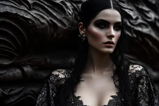 Prompt: Beautiful, Enigmatic, tattooed, Lilith, wearing a worn black dress, at the paramo, hyperrealistic, hyperdetailed, 16K, close-up, perfect composition, ambient light, textured skin, by Floria Sigismondi.