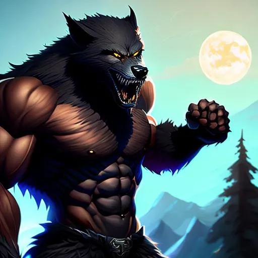 Prompt: Humanoid muscular werewolf, with dark fur and sharp teeth, fists, posing dramatically, strong, accurate anatomy, highly detailed, intricate, digital painting, artstation, concept art, sharp focus, illustration, art by lois van baarle and loish and ross tran and rossdraws and sam yang and samdoesarts and artgerm, half-body portrait of muscular aggressive werewolf. 3D HD TwinMotion Render :: Octane HD National Geographic bokeh photograph :: accurate anatomy:: UHD :: dynamic lighting :: intricately detailed :: trending on Artstation :: deep colour :: Unreal Engine 5.2 :: Naoto Hattori + Kaluta, James Jean + Ruan Jia + James Jean + Jordan Grimmer