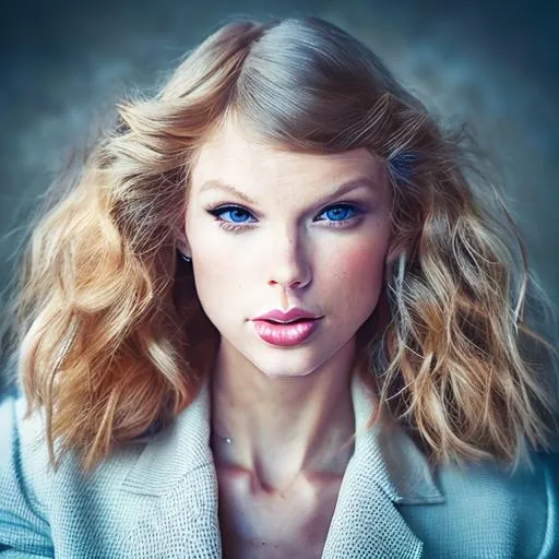 Prompt: A portrait of Taylor Swift with a serious look on her face, looking down, professional photographer 