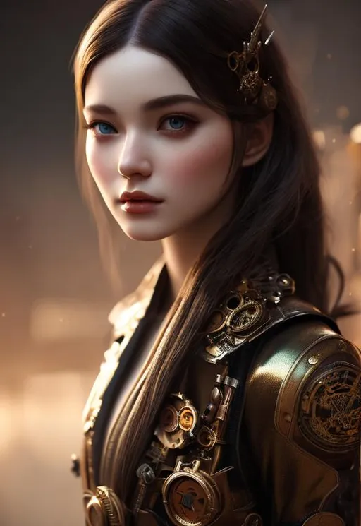 Prompt: ((best quality)), ((masterpiece)), ((realistic)), (detailed) octane render, trending on artstation,illustration photographic, digital painting, attractive, 1girl,hunter,masterpiece face,steampunk inspired dress,full body,8K quality