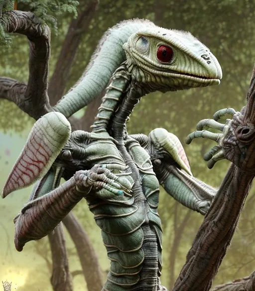 Prompt: full body wreathed alien animal with a very detailed head, facial fur, indigo, bone-white, moss, cream, brown eyes, white and red striped body fur, bird-Influence, white luminescent biomorphic glistening wings, in the style of Donato Giancola, Fragonard, in flower garden, darkness, glowing magical flowers, moonlight, by Android Jones, John Berkey, low volumetric glowing fog, background theme glowing stars, epic, painted, fantasy, beautiful rich deep colors,  global illumination, volumetric lighting, occlusion, 128K UHD Unreal Engine 5