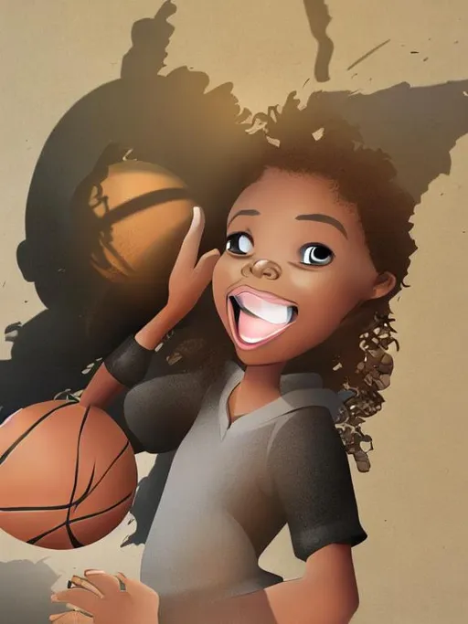 Prompt: Young 3d cartoon black girl playing basketball