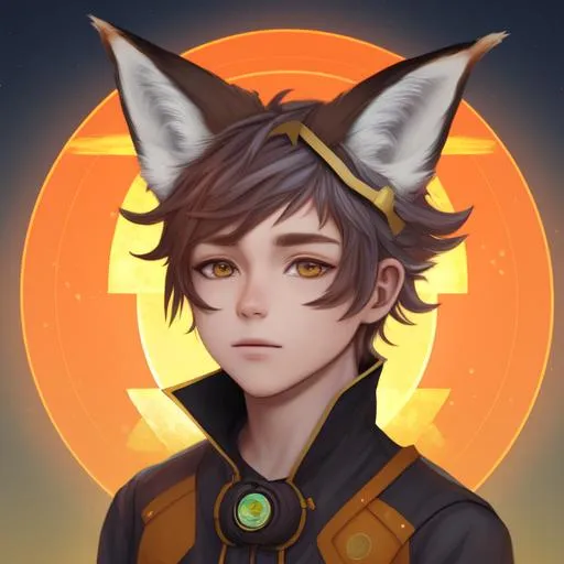 Prompt: human boy with fox ears solarpunk