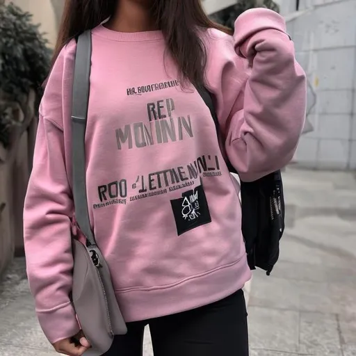 Prompt: Moletom  feminina roxa com saia rosa