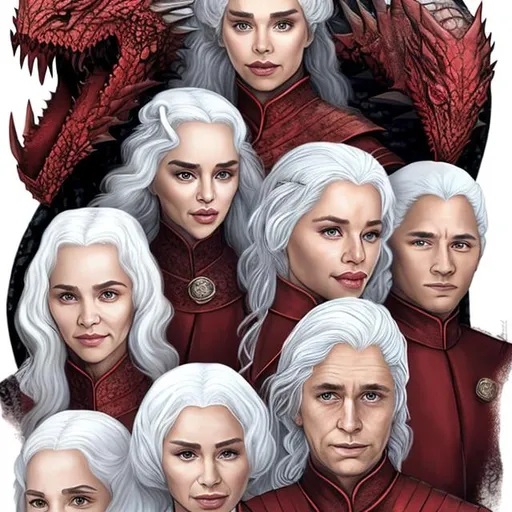 Prompt: Targaryen, five women, five men