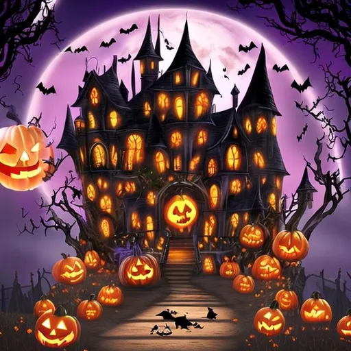 Prompt: Imagine a bewitching Halloween night with a twist of elegance. Design a digital heart showcasing graceful witches, mysterious black cats, and haunted mansions bathed in the ethereal glow of a harvest moon. Make it breathtakingly beautiful