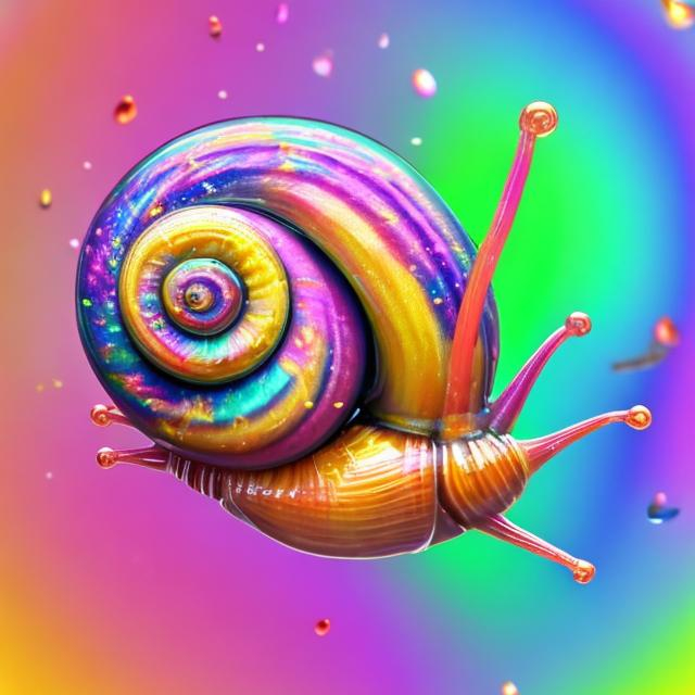 Miniature snail in the style of Lisa frank