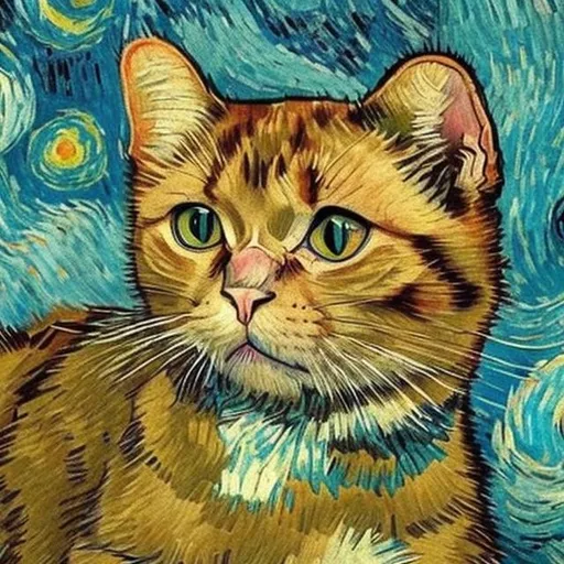 Prompt: Cats drawn in Van Gogh's style