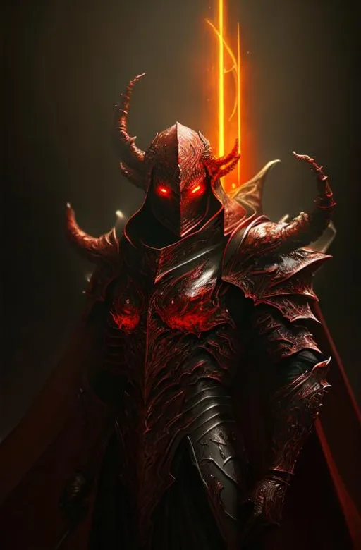 Prompt: In Demonic crimson Armor, Full HD render + immense detail + dramatic lighting + well lit + black, character sheet, + fine esoteric symbolism | ultra - detailed realism, soft cinematic lighting, high - quality, engraved | highly detailed |digital painting, artstation, concept art, smooth, sharp focus, Nostalgic, ethereal, nebula, 8k, hyper detailed, intricate detail, photorealistic, space void galaxy universe