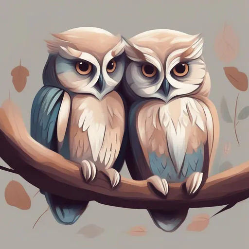 Prompt: owls cuddling in a painted style