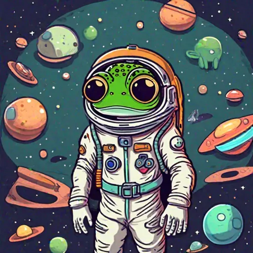 Prompt: astronout 2d with frog head