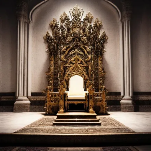 Prompt: An empty royal throne, heavenly, high resolution, light from front

