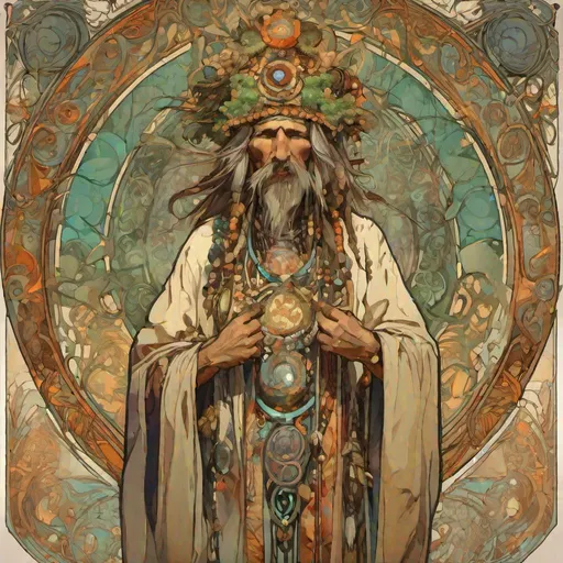Prompt: The Shaman Dragno, masterpiece, best quality, in alfons mucha style