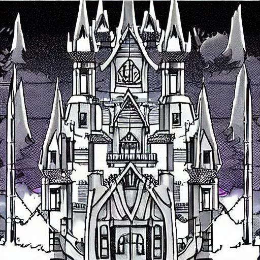 Prompt: Silver castle in anime style