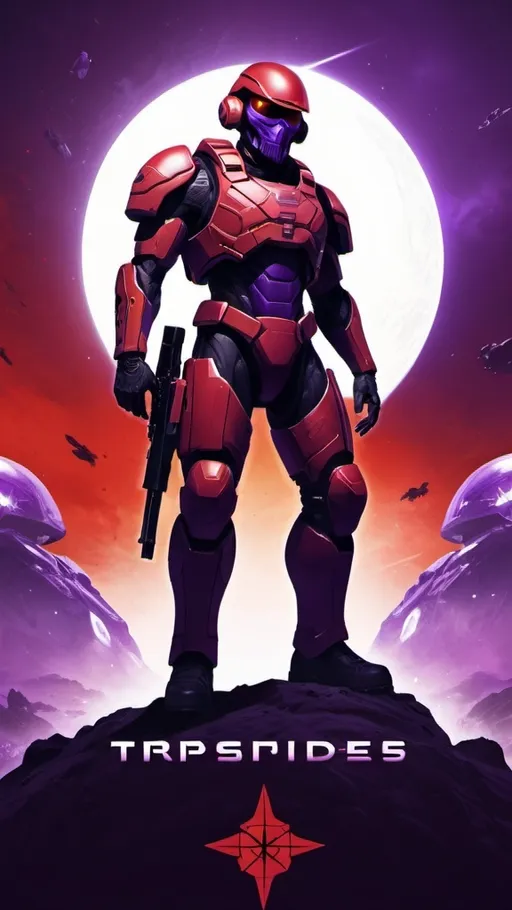 Prompt: propaganda poster of red soldier standing on head of a death  of purple soldier  in planetside2 style
with a shoutout TR is dominant and displaying VS is weak and defeated 