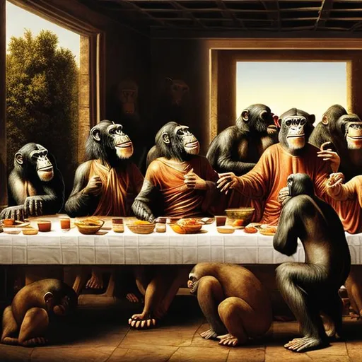 Prompt: The last supper with chimpanzees.