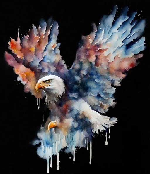 Prompt: Watercolor Eagle Painting, dripping paint, sketchy